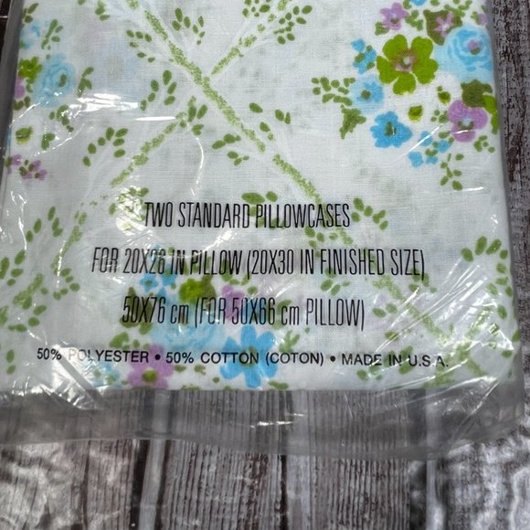 Vintage CANNON MONTICELLO 2 Standard Pillow Cases Floral Made in USA NOS NEW - Picture 3 of 4